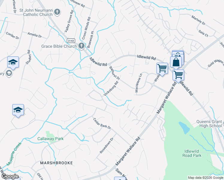 map of restaurants, bars, coffee shops, grocery stores, and more near 8906 Vicksburg Road in Charlotte