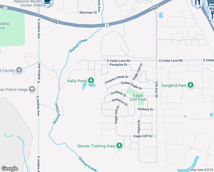 map of restaurants, bars, coffee shops, grocery stores, and more near 601 Golden Eagle Drive in Norman