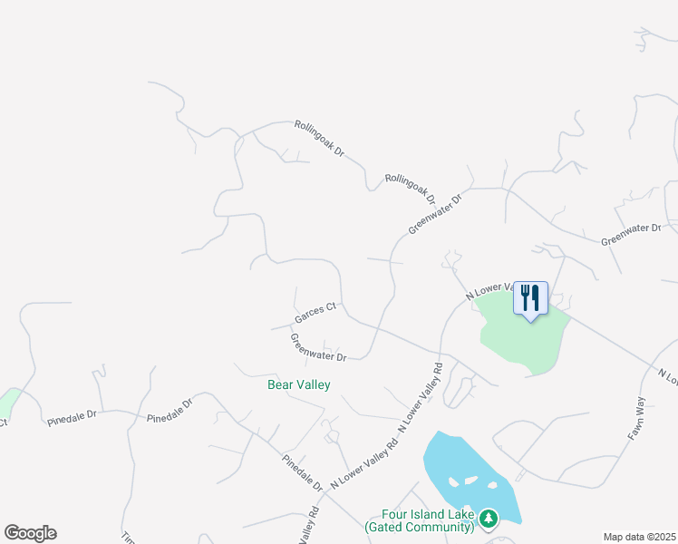 map of restaurants, bars, coffee shops, grocery stores, and more near Rollingoak Drive in Bear Valley Springs