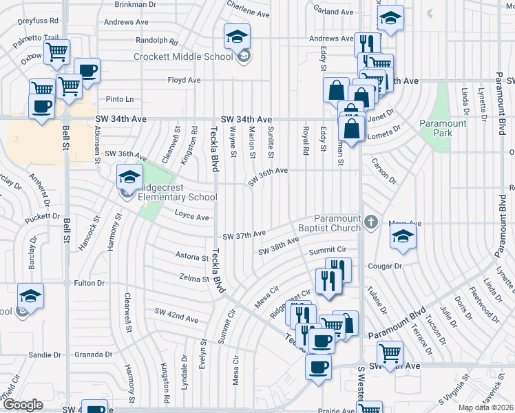 map of restaurants, bars, coffee shops, grocery stores, and more near 3611 Torre Drive in Amarillo