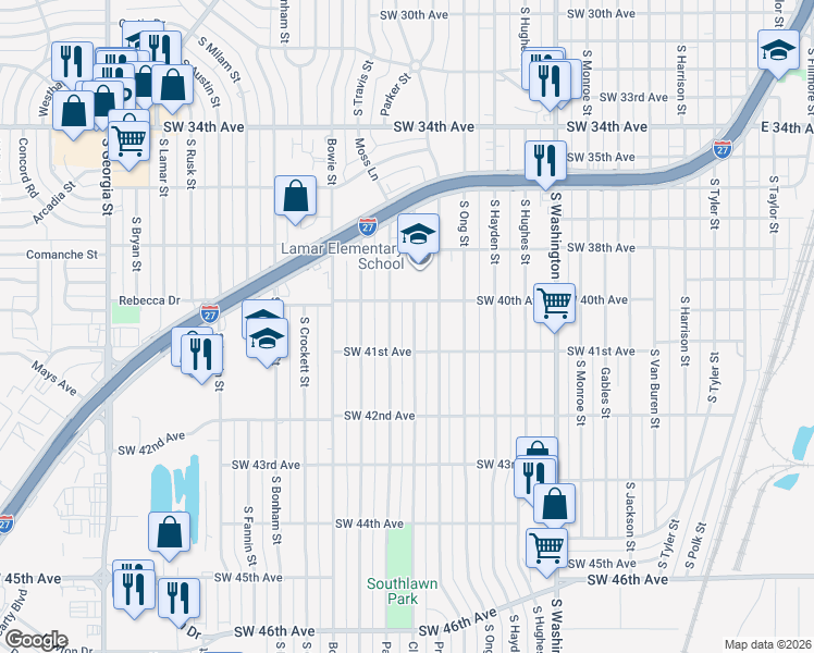 map of restaurants, bars, coffee shops, grocery stores, and more near 4008 Cline Rd in Amarillo