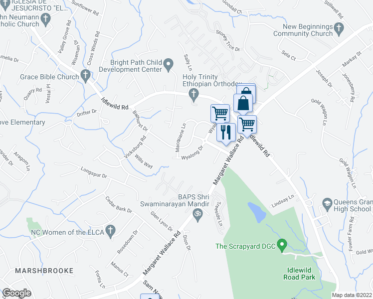 map of restaurants, bars, coffee shops, grocery stores, and more near 4235 Bathurst Drive in Charlotte
