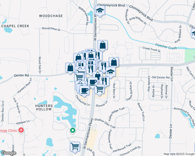 map of restaurants, bars, coffee shops, grocery stores, and more near 1705 Tennessee 177 in Memphis