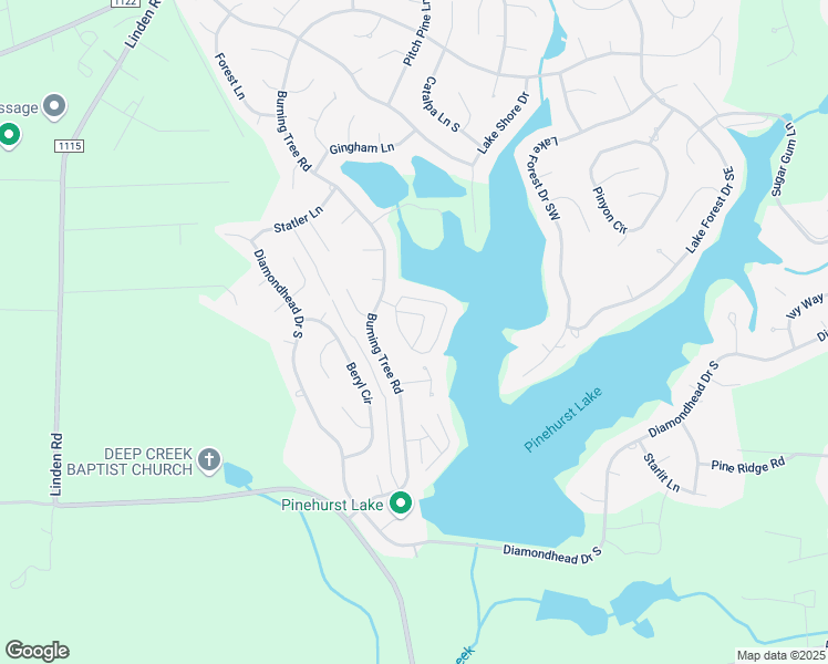 map of restaurants, bars, coffee shops, grocery stores, and more near 33 Westlake Pointe Ln in Pinehurst