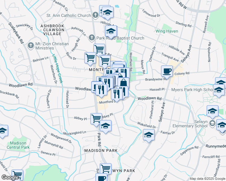 map of restaurants, bars, coffee shops, grocery stores, and more near in Charlotte