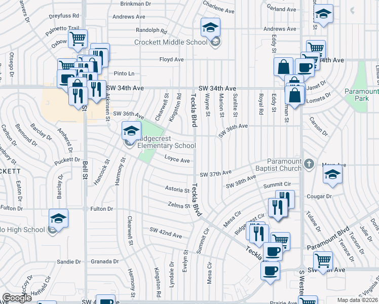 map of restaurants, bars, coffee shops, grocery stores, and more near 5203 Jean Avenue in Amarillo