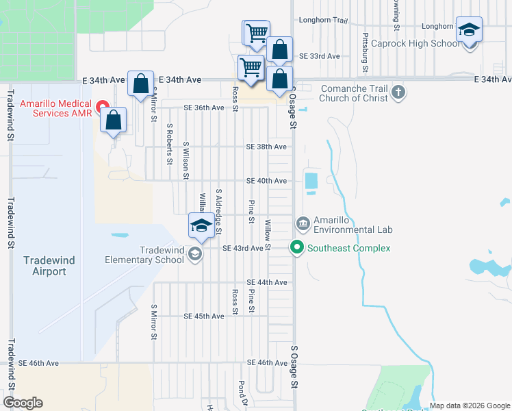 map of restaurants, bars, coffee shops, grocery stores, and more near 4015 Pine St in Amarillo
