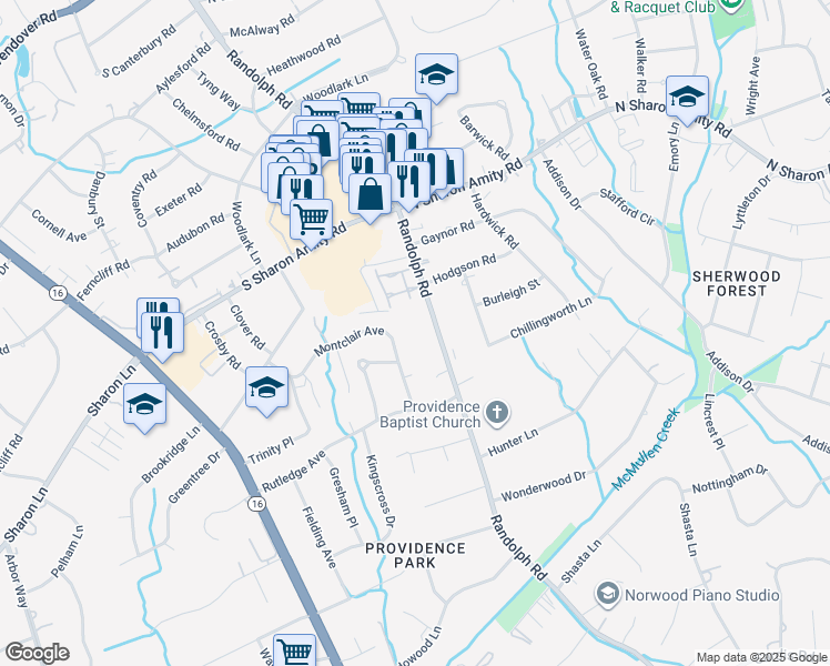 map of restaurants, bars, coffee shops, grocery stores, and more near in Charlotte