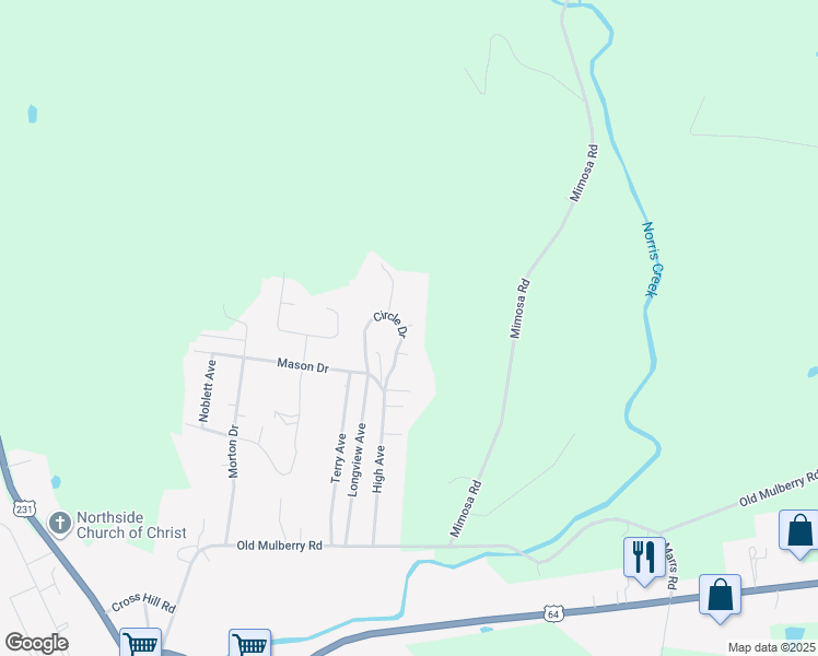 map of restaurants, bars, coffee shops, grocery stores, and more near 117 Circle Drive in Fayetteville