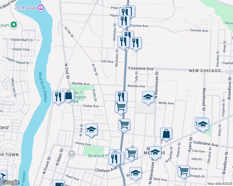 map of restaurants, bars, coffee shops, grocery stores, and more near 586 Arrington Avenue in Memphis