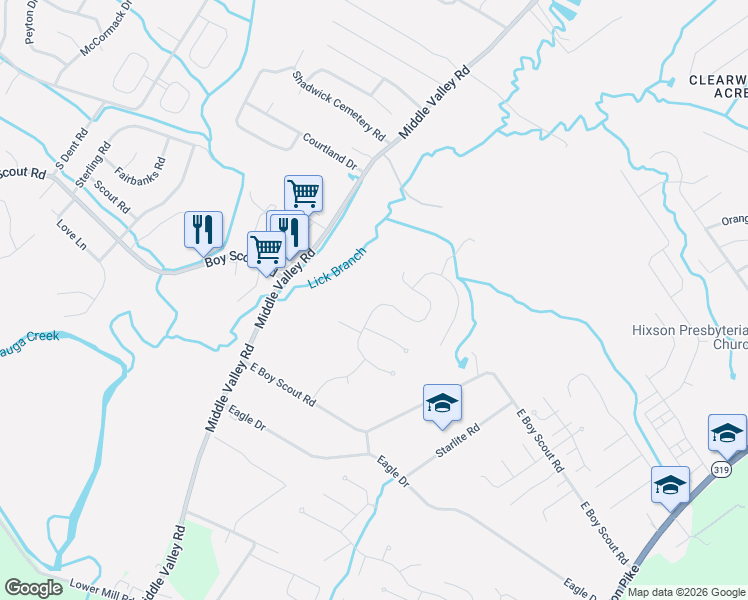 map of restaurants, bars, coffee shops, grocery stores, and more near 6909 Autumn Lake Trail in Middle Valley