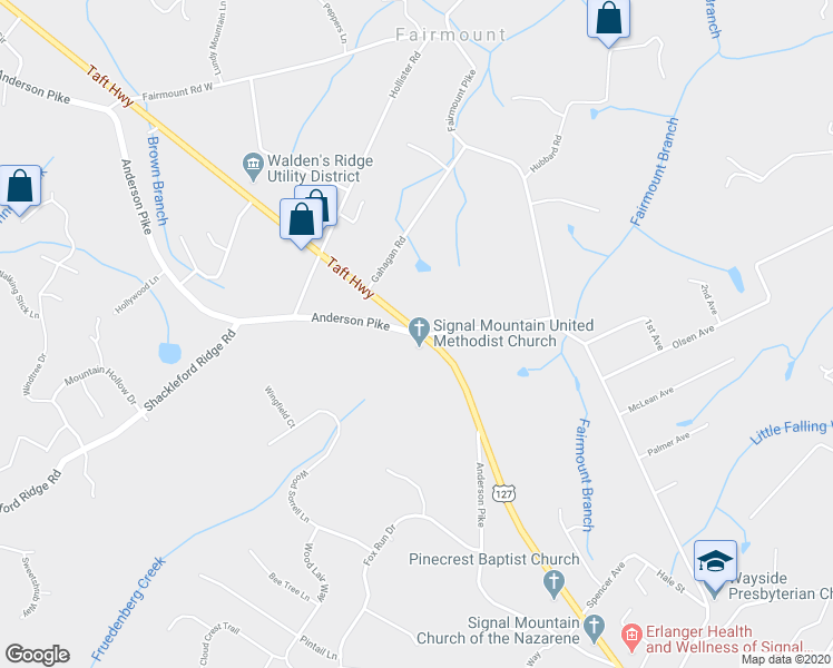 map of restaurants, bars, coffee shops, grocery stores, and more near 3100 Anderson Pike in Signal Mountain