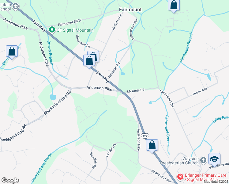 map of restaurants, bars, coffee shops, grocery stores, and more near 3305 Anderson Pike in Signal Mountain
