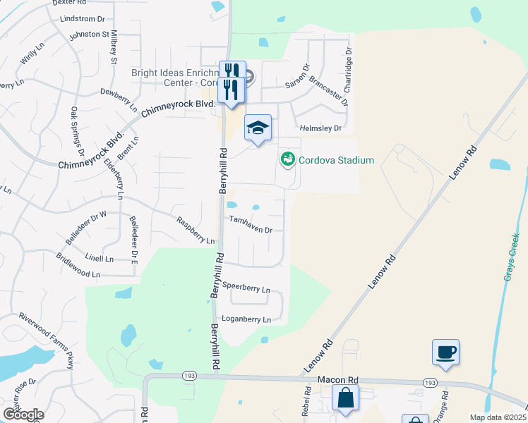 map of restaurants, bars, coffee shops, grocery stores, and more near 9264 Torrington Cove in Shelby County