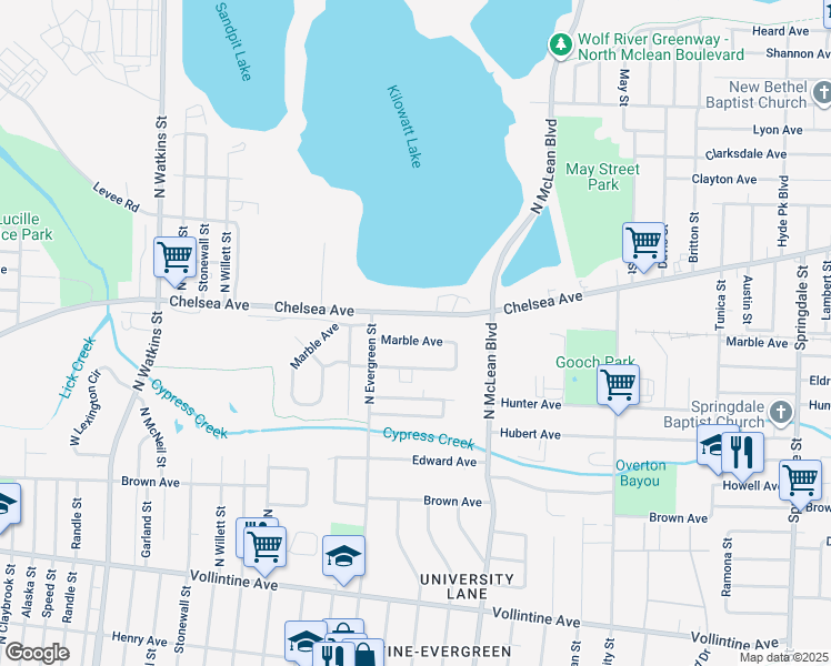 map of restaurants, bars, coffee shops, grocery stores, and more near 1766 Marble Avenue in Memphis