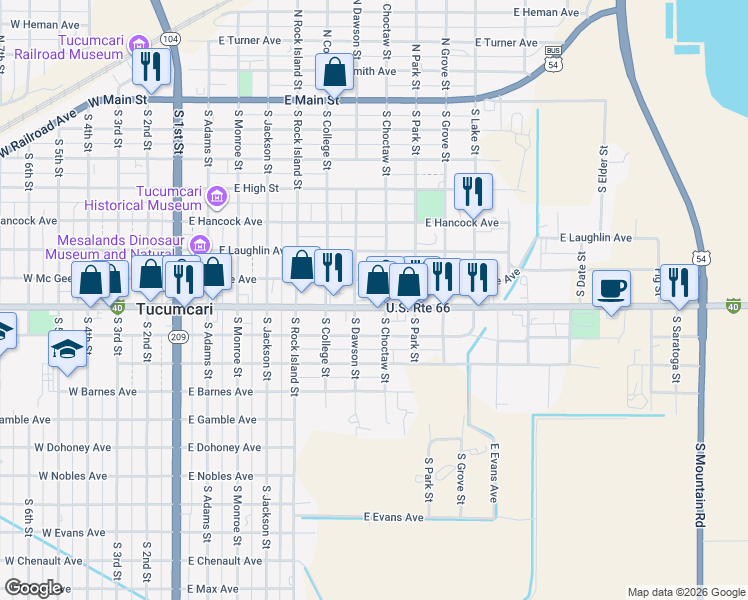 map of restaurants, bars, coffee shops, grocery stores, and more near 815 East Tucumcari Boulevard in Tucumcari