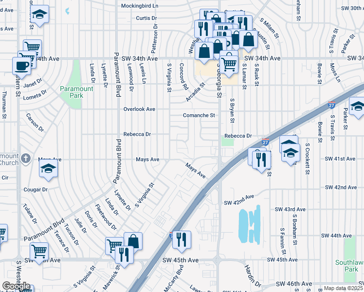 map of restaurants, bars, coffee shops, grocery stores, and more near 3 Memory Place in Amarillo