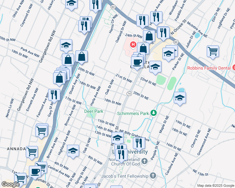 map of restaurants, bars, coffee shops, grocery stores, and more near 273 19th St NW in Cleveland