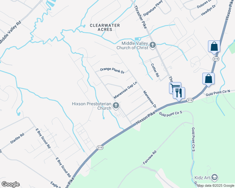 map of restaurants, bars, coffee shops, grocery stores, and more near 6817 Manassas Gap Lane in Middle Valley