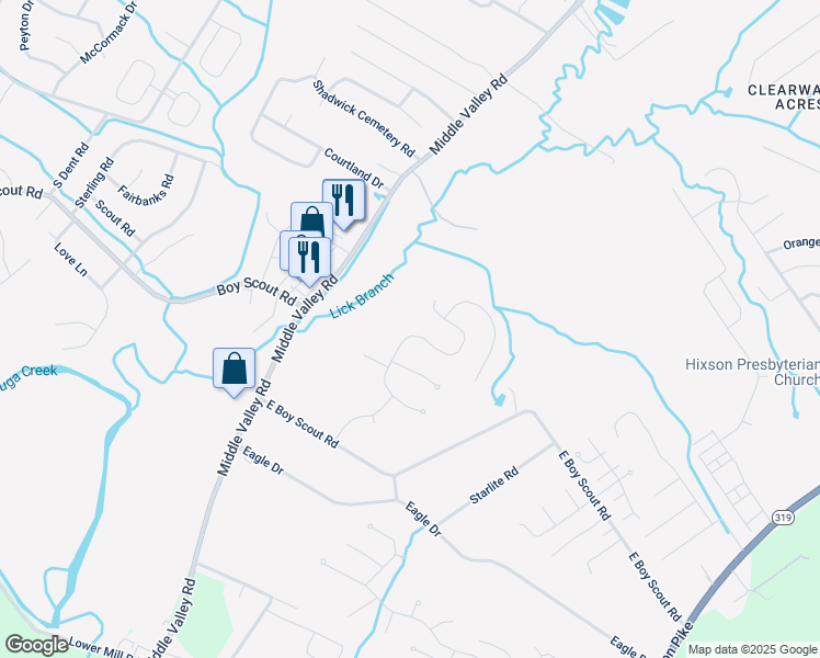 map of restaurants, bars, coffee shops, grocery stores, and more near 6917 Autumn Lake Trail in Chattanooga