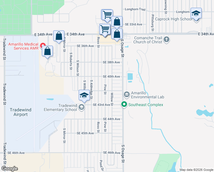 map of restaurants, bars, coffee shops, grocery stores, and more near 4015 Pine Street in Amarillo