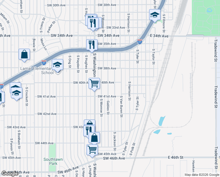 map of restaurants, bars, coffee shops, grocery stores, and more near 4010 Gables Street in Amarillo