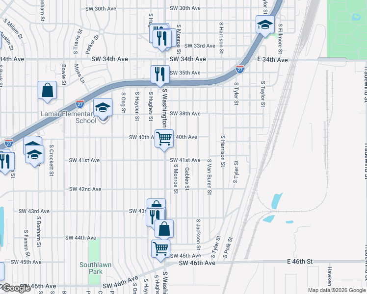 map of restaurants, bars, coffee shops, grocery stores, and more near 4010 Gables Street in Amarillo