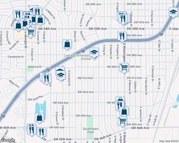 map of restaurants, bars, coffee shops, grocery stores, and more near 4008 Cline Road in Amarillo