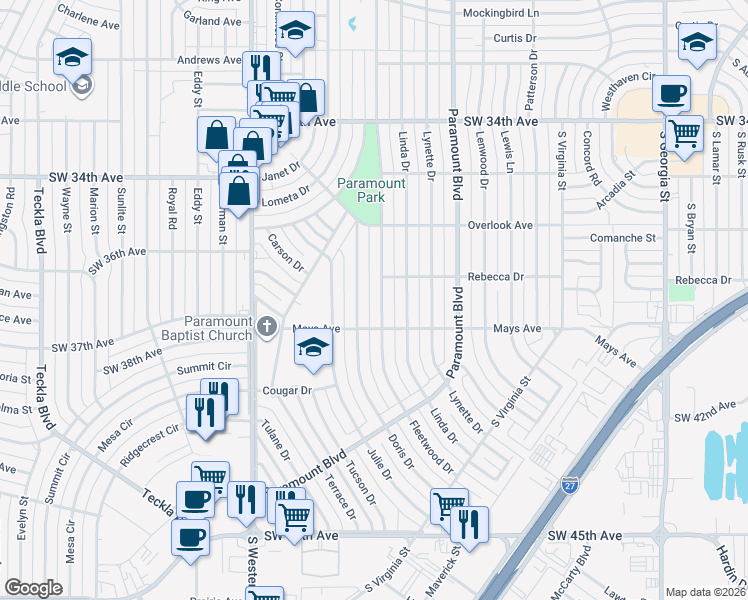 map of restaurants, bars, coffee shops, grocery stores, and more near 3708 Fleetwood Drive in Amarillo