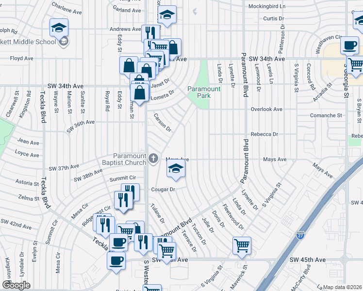 map of restaurants, bars, coffee shops, grocery stores, and more near 4000 Mays Avenue in Amarillo