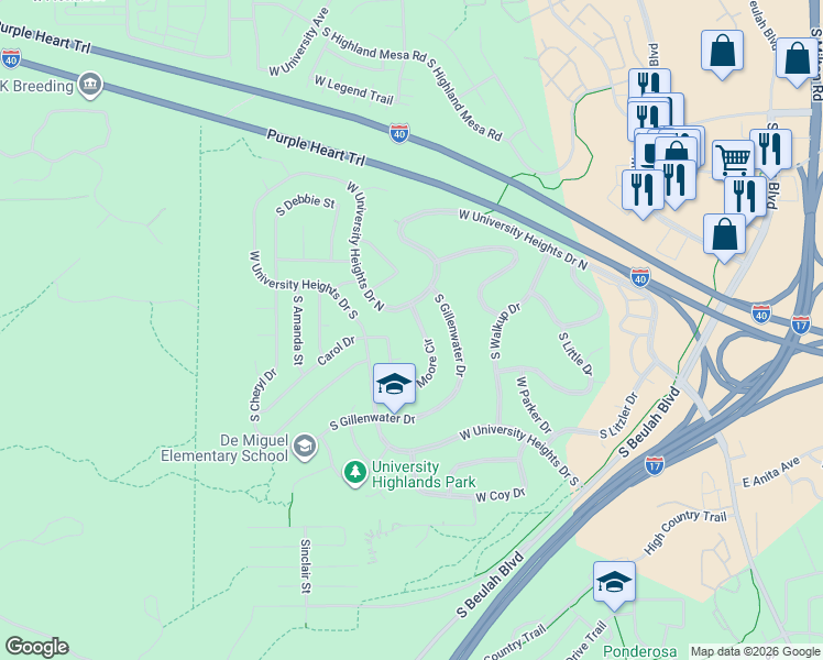 map of restaurants, bars, coffee shops, grocery stores, and more near 3330 South Moore Circle in Flagstaff