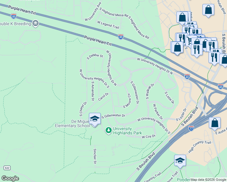 map of restaurants, bars, coffee shops, grocery stores, and more near 3409 Carol Drive in Flagstaff