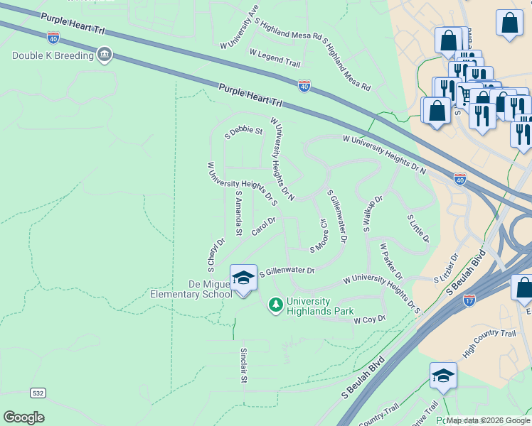 map of restaurants, bars, coffee shops, grocery stores, and more near 3397 Carol Drive in Flagstaff