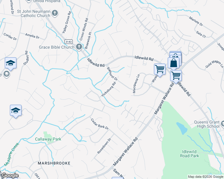 map of restaurants, bars, coffee shops, grocery stores, and more near 8906 Vicksburg Road in Charlotte