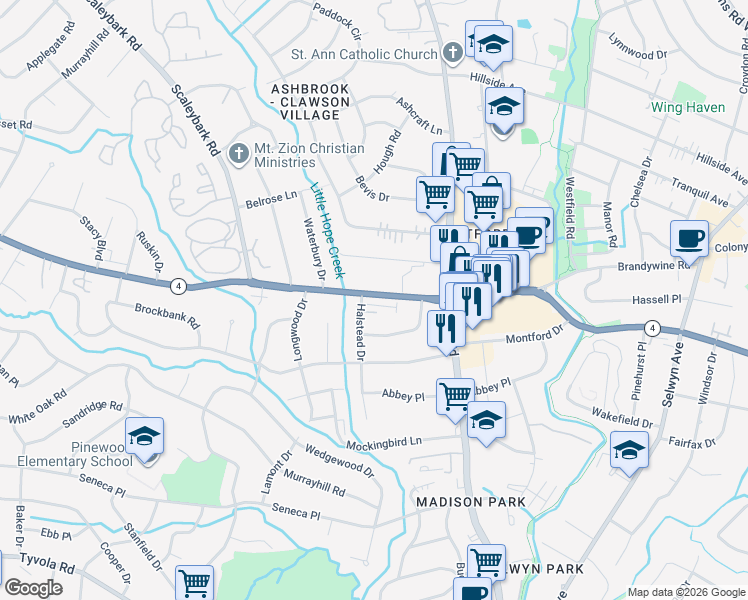 map of restaurants, bars, coffee shops, grocery stores, and more near 1310 East Woodlawn Road in Charlotte
