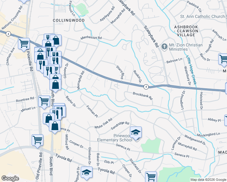 map of restaurants, bars, coffee shops, grocery stores, and more near in Charlotte