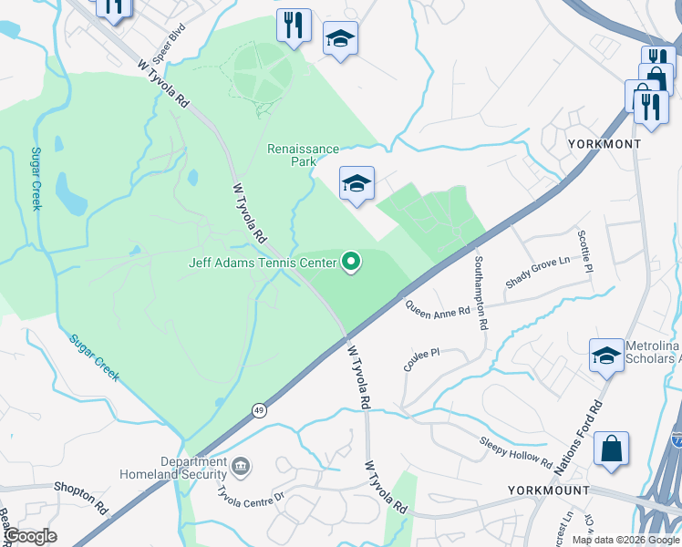 map of restaurants, bars, coffee shops, grocery stores, and more near 1200 West Tyvola Road in Charlotte