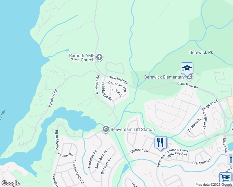 map of restaurants, bars, coffee shops, grocery stores, and more near 3539 Ettrick Place in Charlotte