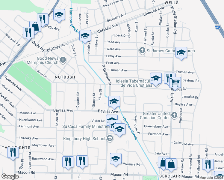 map of restaurants, bars, coffee shops, grocery stores, and more near 4072 Cecil Avenue in Memphis