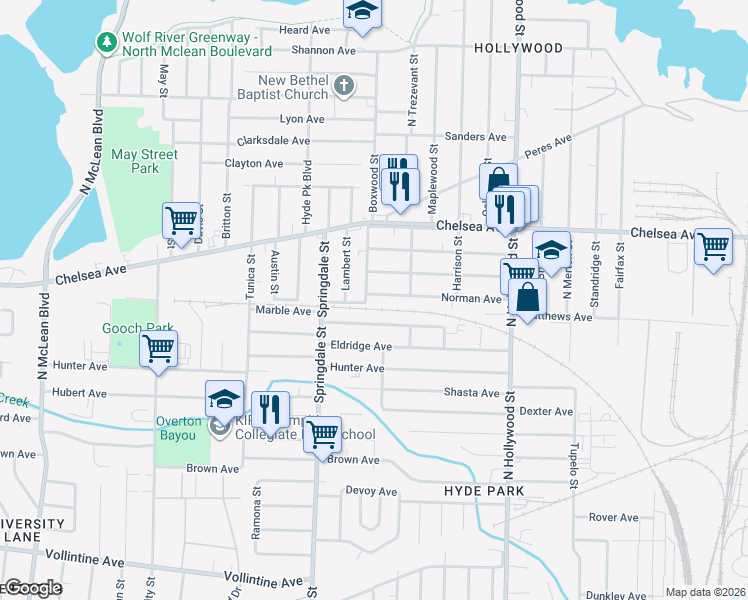 map of restaurants, bars, coffee shops, grocery stores, and more near 1311 Boxwood Street in Memphis