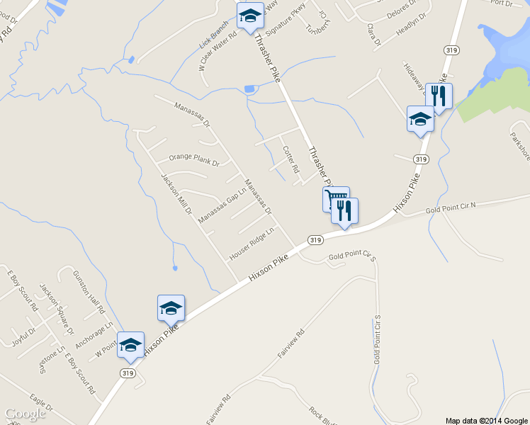 map of restaurants, bars, coffee shops, grocery stores, and more near 7093 Ely Ford Place in Hixson