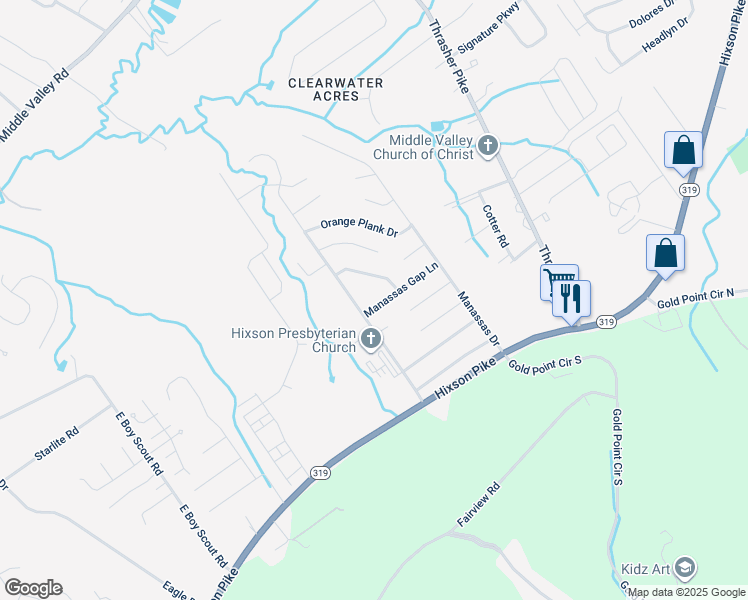 map of restaurants, bars, coffee shops, grocery stores, and more near 6817 Manassas Gap Lane in Middle Valley