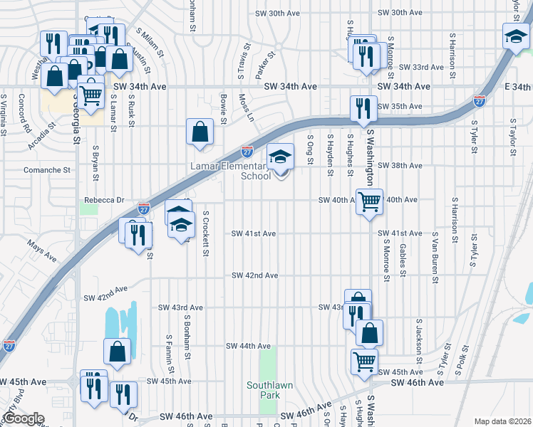 map of restaurants, bars, coffee shops, grocery stores, and more near 4008 Cline Road in Amarillo