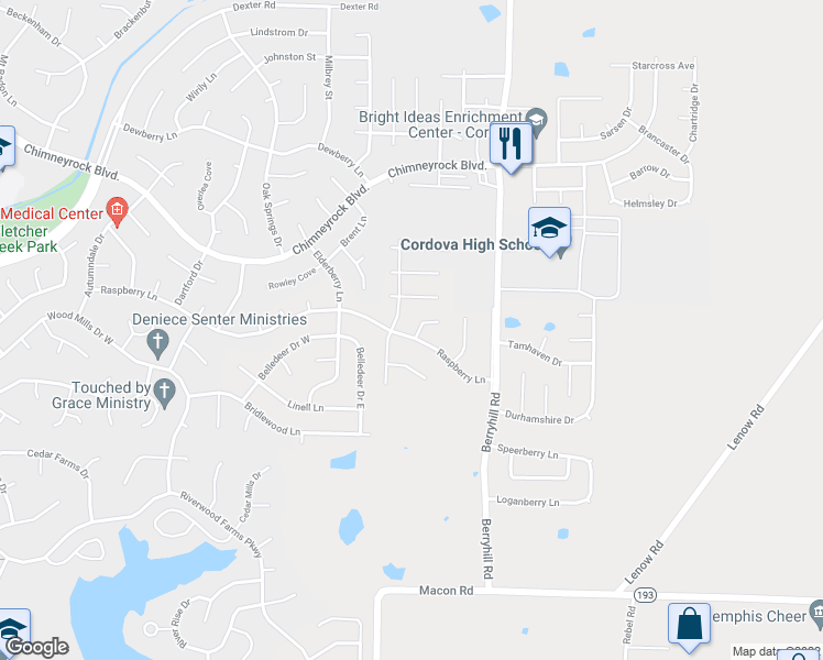 map of restaurants, bars, coffee shops, grocery stores, and more near 1709 Meadow Bark Cove in Shelby County