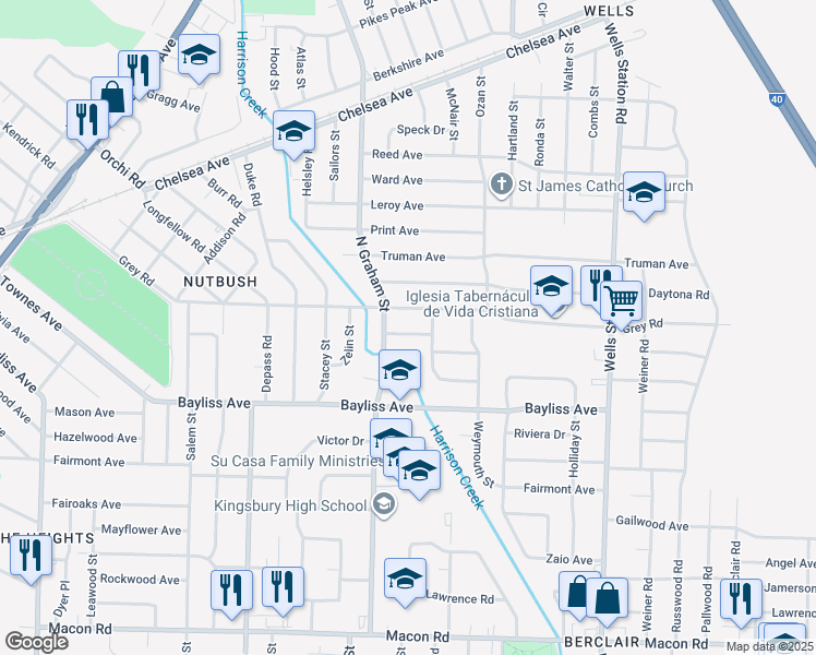 map of restaurants, bars, coffee shops, grocery stores, and more near 4072 Cecil Avenue in Memphis