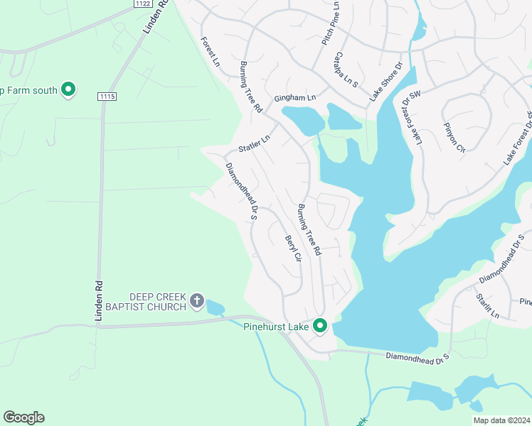map of restaurants, bars, coffee shops, grocery stores, and more near 1 Beryl Circle in Pinehurst