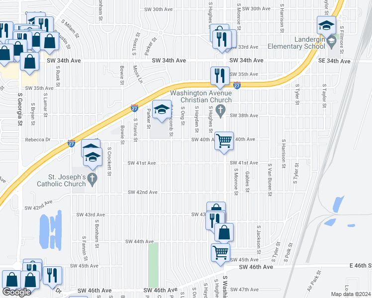 map of restaurants, bars, coffee shops, grocery stores, and more near 4007 South Ong Street in Amarillo