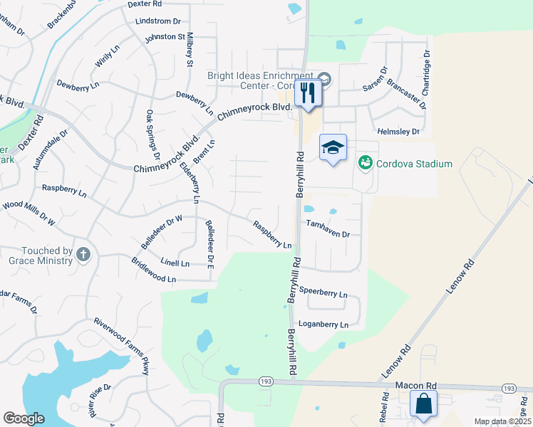 map of restaurants, bars, coffee shops, grocery stores, and more near 1770 Meadow Bark Cove in Shelby County