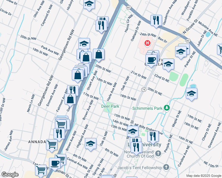 map of restaurants, bars, coffee shops, grocery stores, and more near 1833 Harle Avenue Northwest in Cleveland