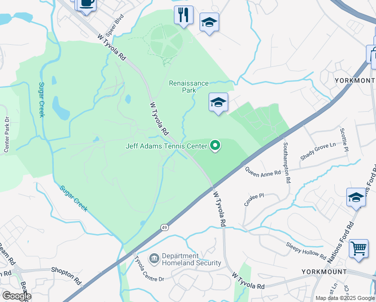 map of restaurants, bars, coffee shops, grocery stores, and more near 1216 West Tyvola Road in Charlotte
